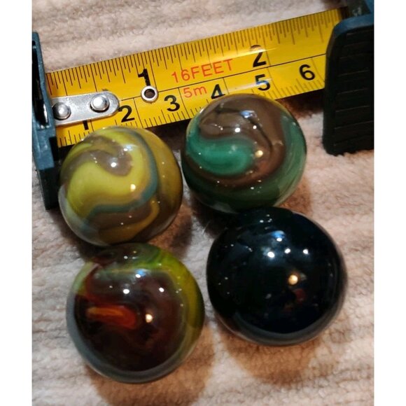 Lot of 4 Vintage Large 1" Swirl Glass Agate Marbles - Picture 2 of 10